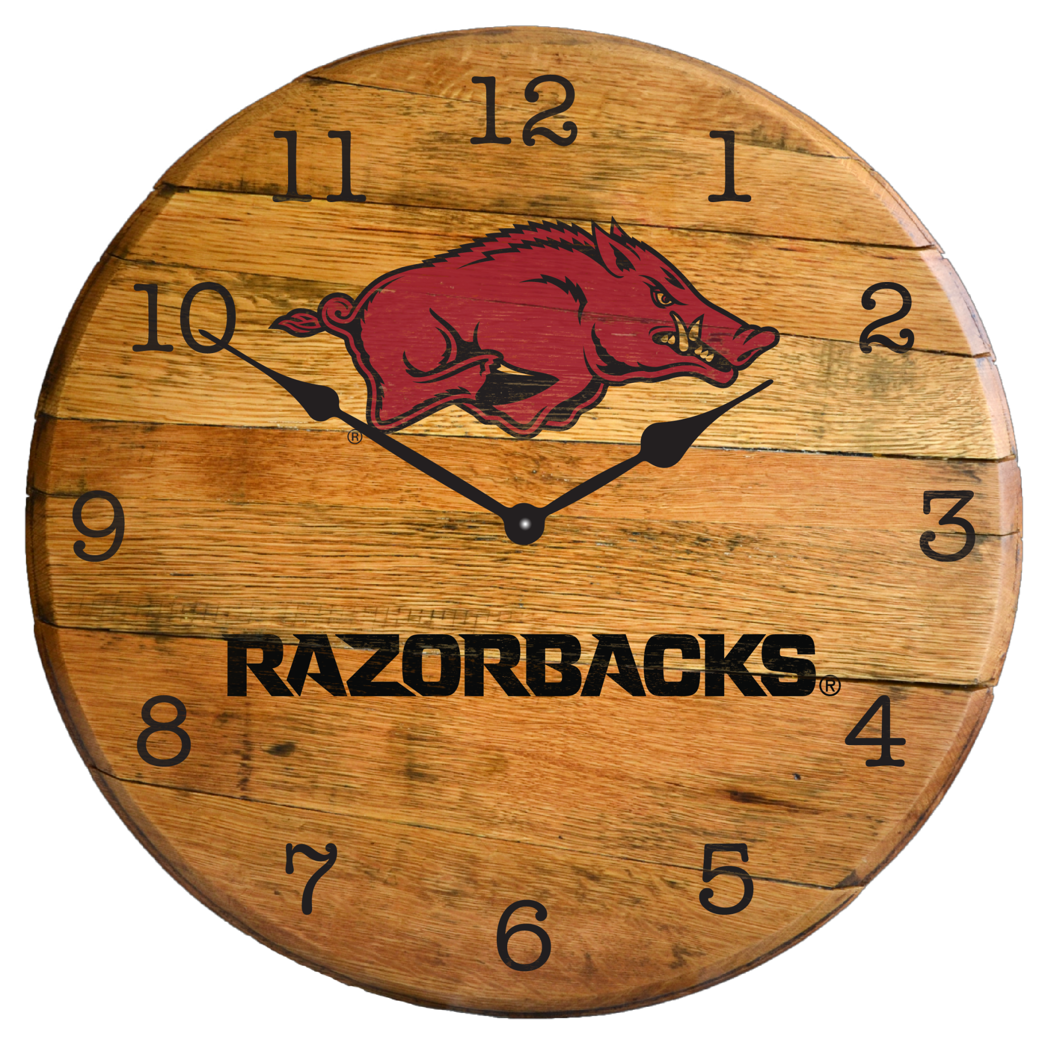 Stoneworx ARKANSAS RAZORBACKS Oak Barrel Clock