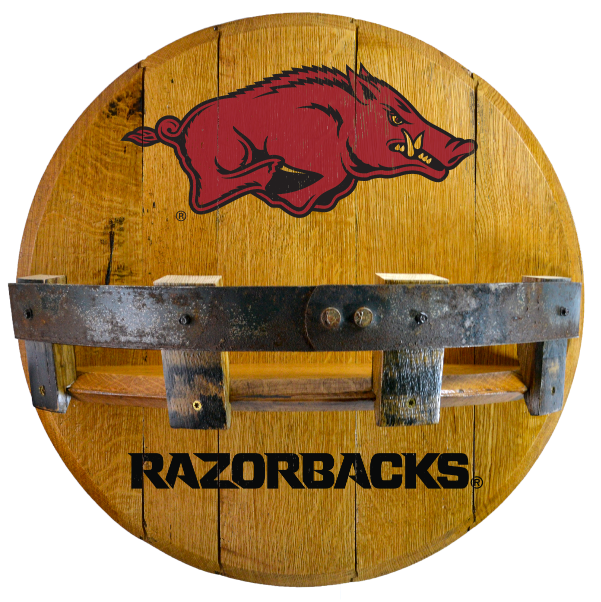 Stoneworx ARKANSAS RAZORBACKS Oak Barrel Whiskey Shelf
