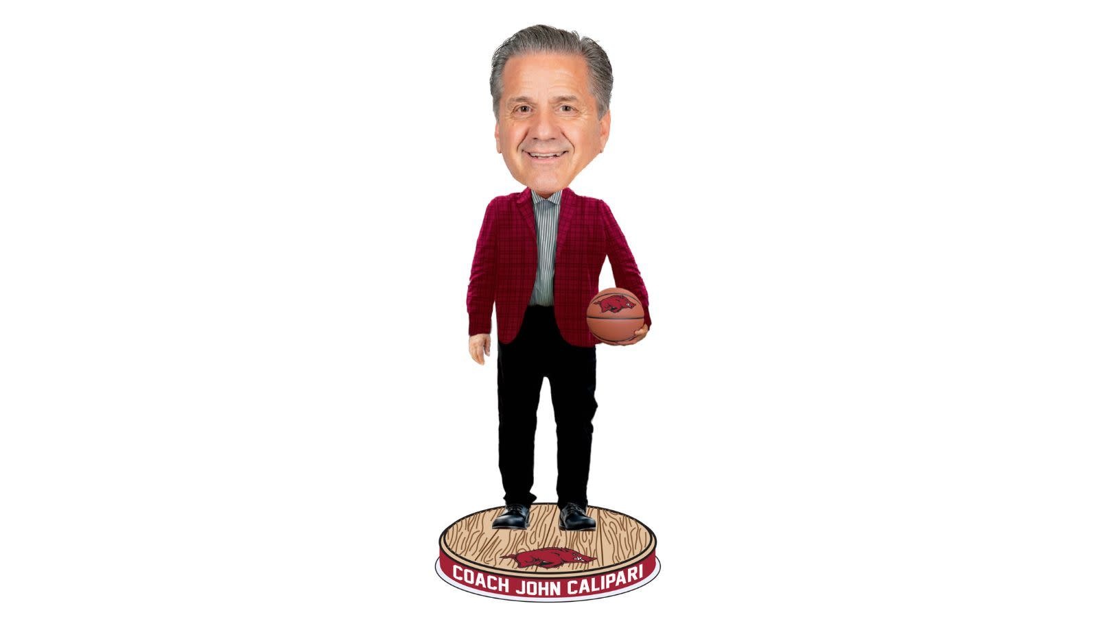 Bobblehead Hall Of Fame Razorback Basketball Coach John Calipari Bobblehead in a checkered, cardinal red blazer