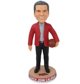 Bobblehead Hall Of Fame Razorback Basketball Coach John Calipari Bobblehead in a checkered, cardinal red blazer