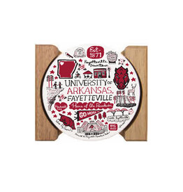 Neil Enterprises Razorback 4 Pack Round Stone Coaster w/ Wood Holder