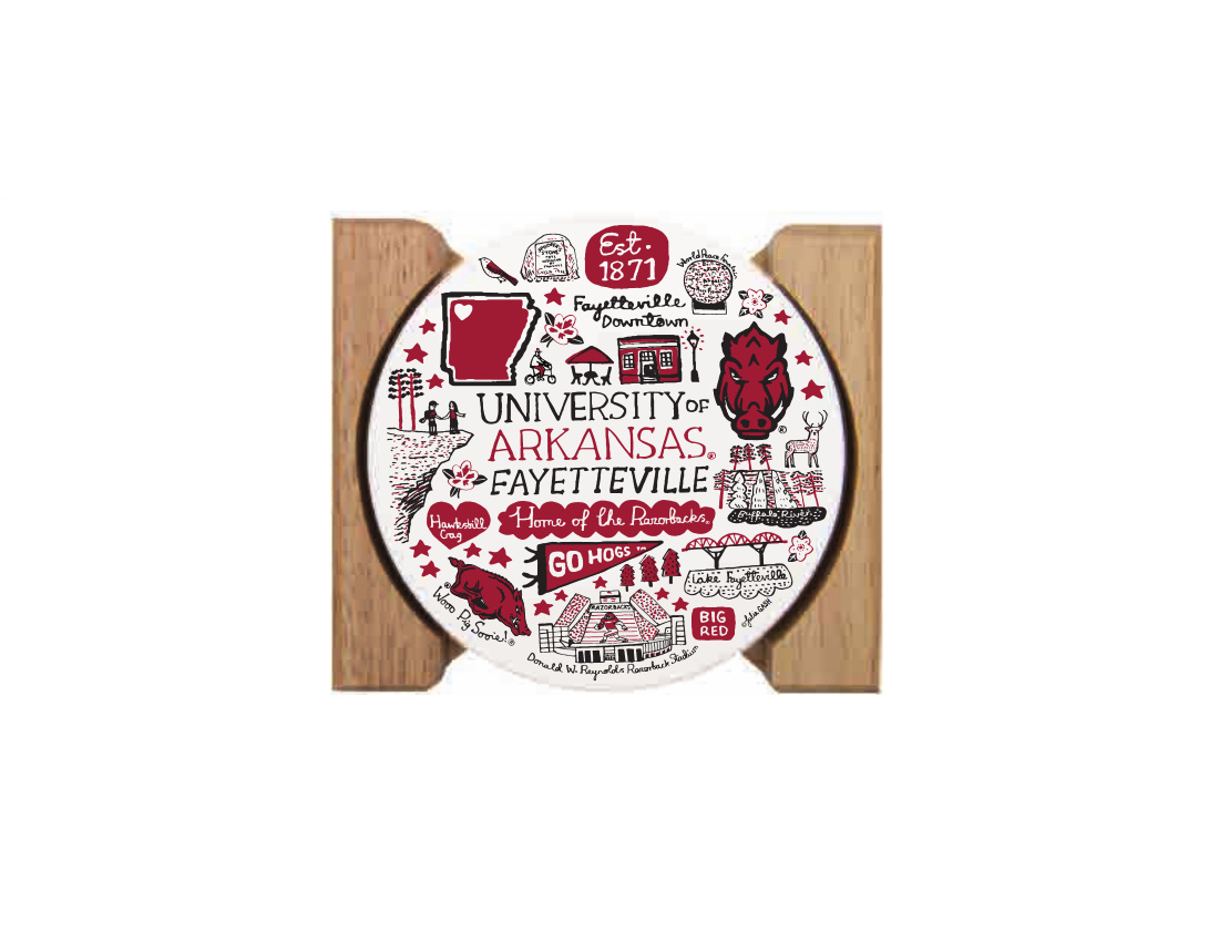 Neil Enterprises Razorback 4 Pack Round Stone Coaster w/ Wood Holder