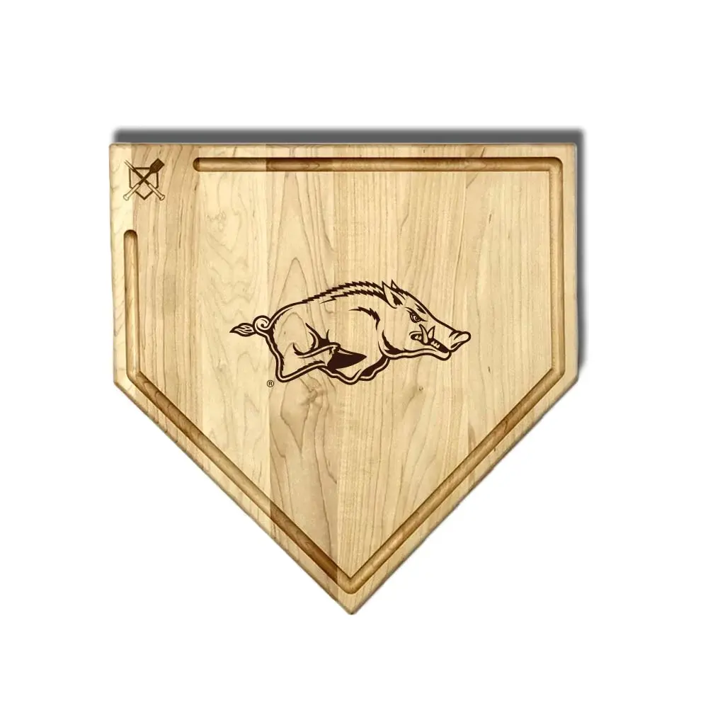Baseball BBQ Razorback Baseball 17" Home Plate Cutting Board W/Trough