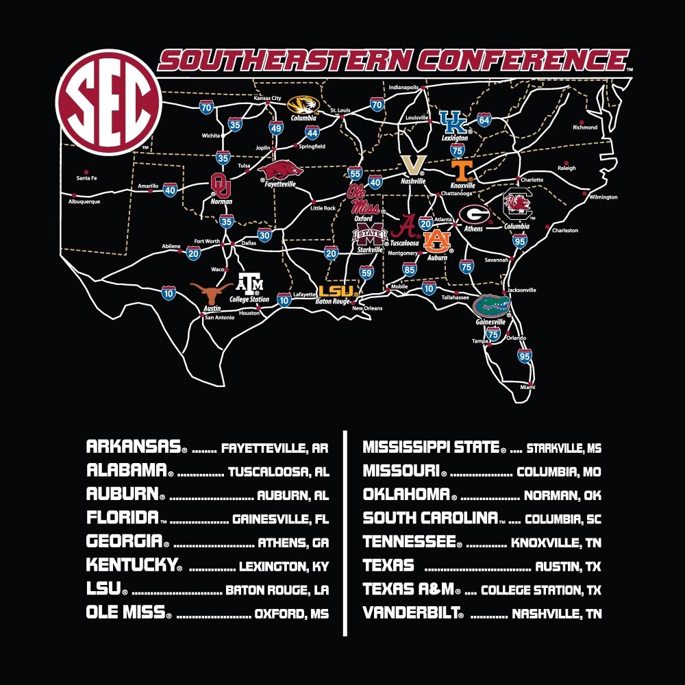Champion Razorback SEC Conference Re-Alignment Map LST