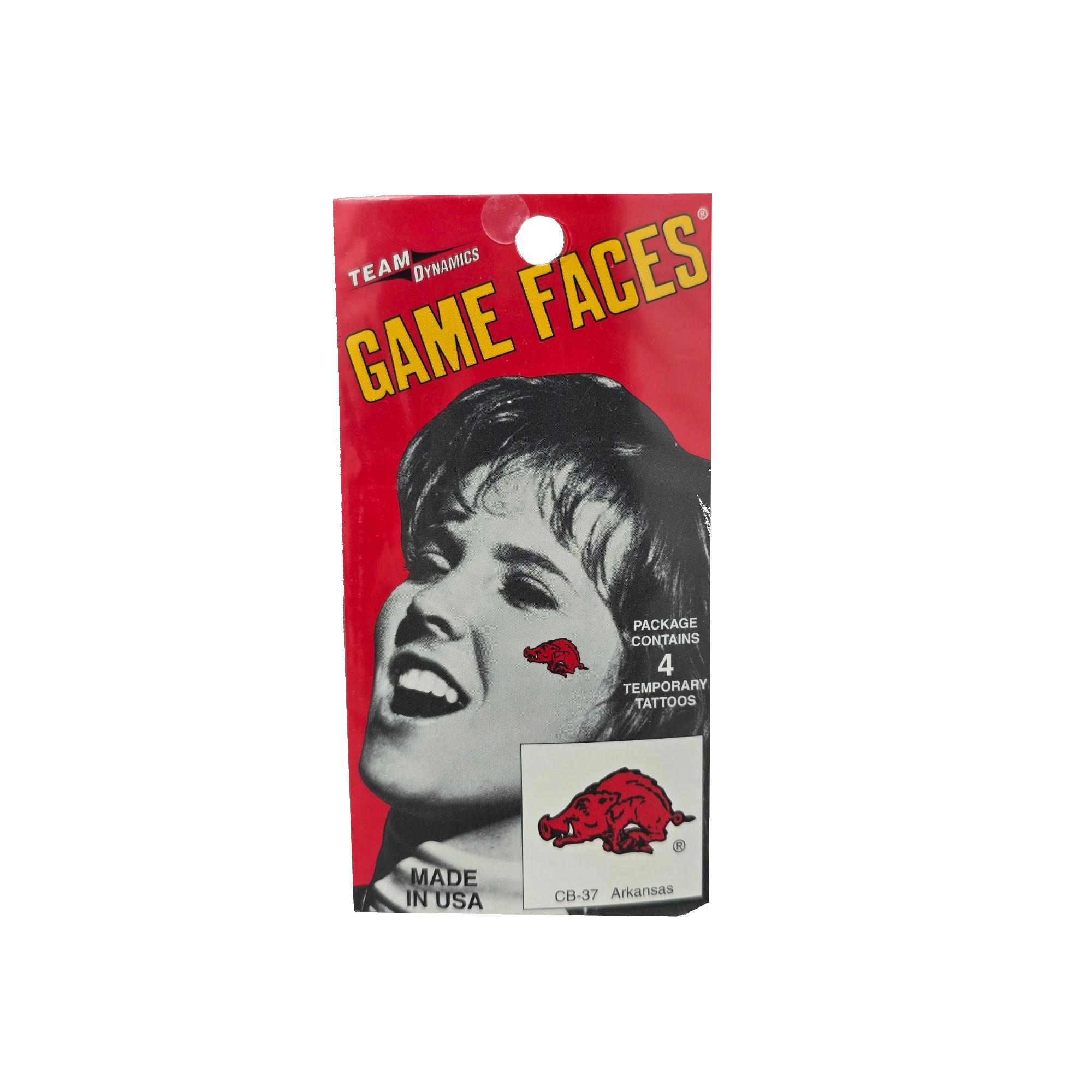 Team Dynamics Vintage Razorback Face Tattoos 4 PK
