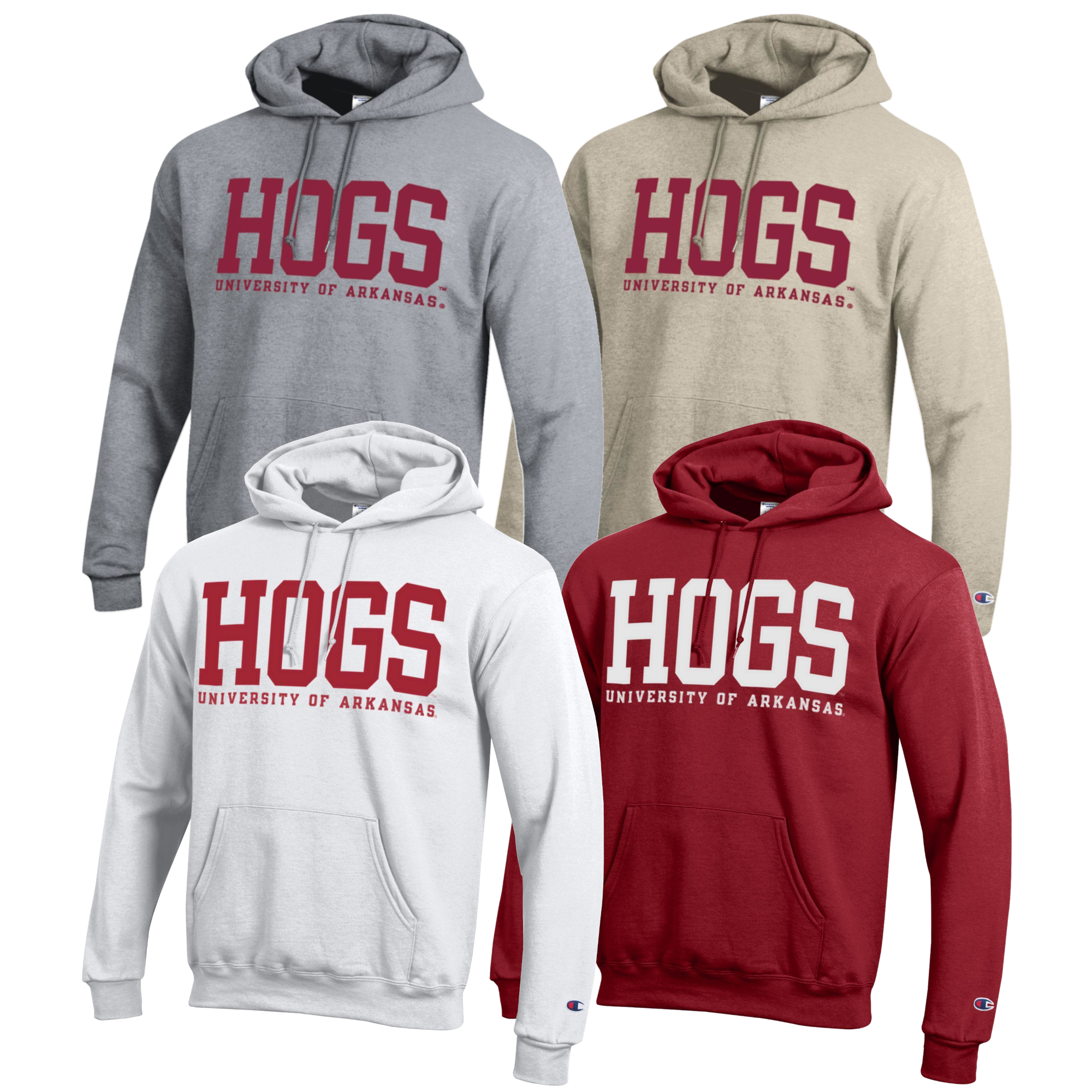 Champion Razorback Powerblend HOGS Contrasting  Versa Twill Hood