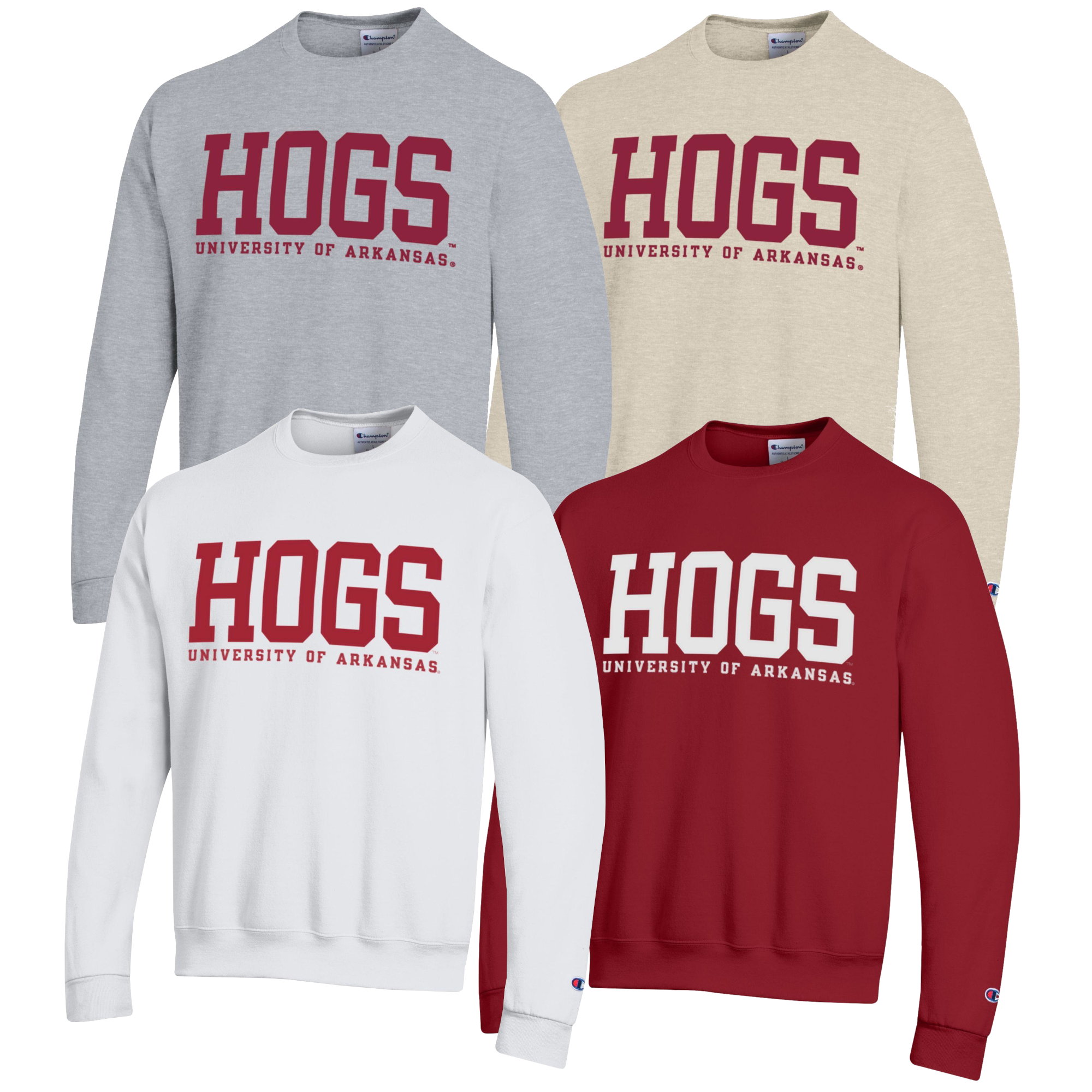 Champion Razorback Powerblend HOGS Contrasting  Versa Twill Crew