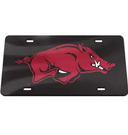 Wincraft RAZORBACK Black Background Red Hog ACRYLIC LICENSE PLATE
