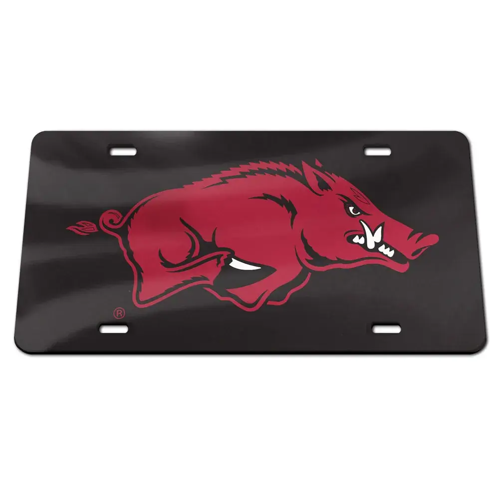 Wincraft RAZORBACK Black Background Red Hog ACRYLIC LICENSE PLATE