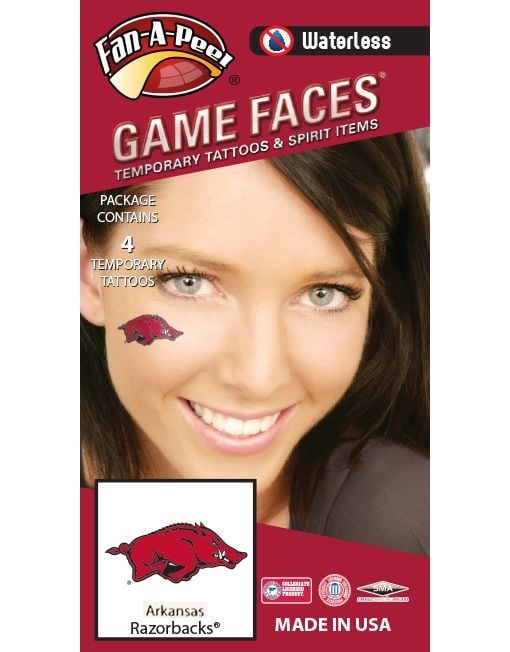 Game Faces Arkansas Razorback Waterless Face Tattoos 4PK