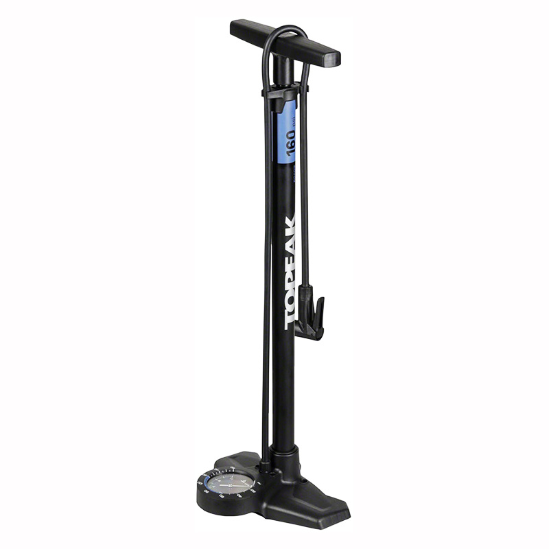 Topeak Joeblow Roadie Ex Floor Pump - Steel Barrel / Plastic Base, 3.5" Base Mount Gauge, 160 Psi /11 Bar, Smarthead, Black/Blue