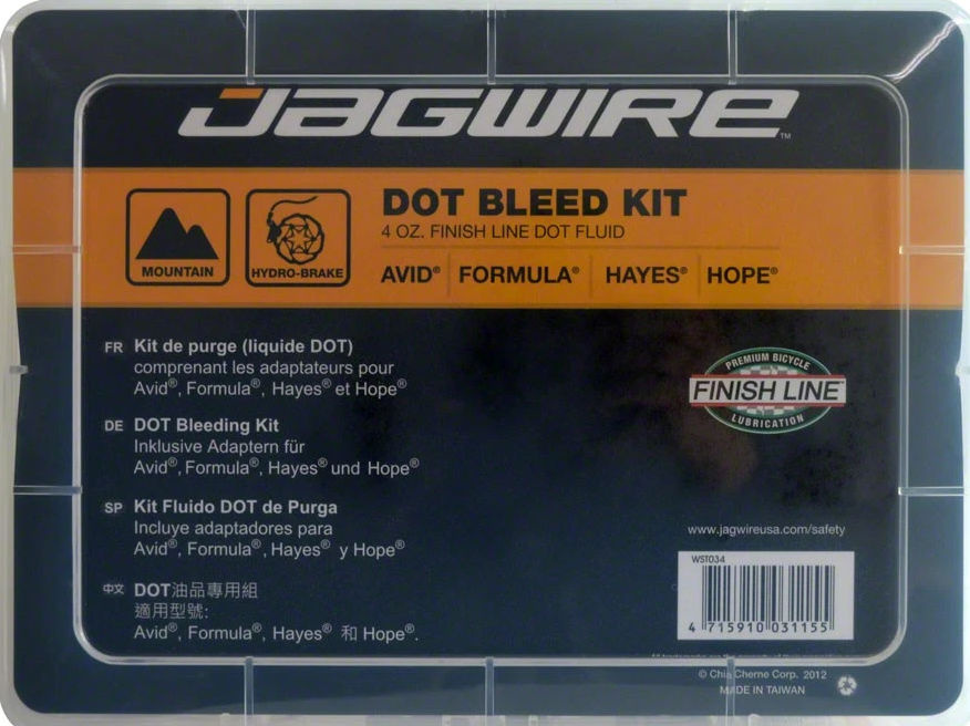Jagwire Pro DOT Bleed Kit with Finish Line DOT 5.1 Fluid - For Avid, Hayes, Formula, and Hope Disc Brakes