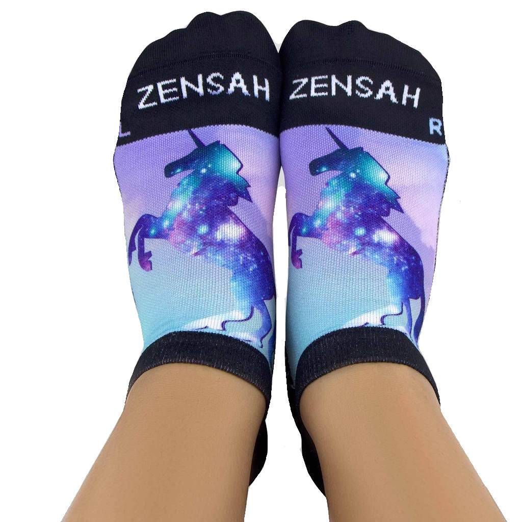 Zensah Zensah Print Sock No Show Unicorn Purple/Green