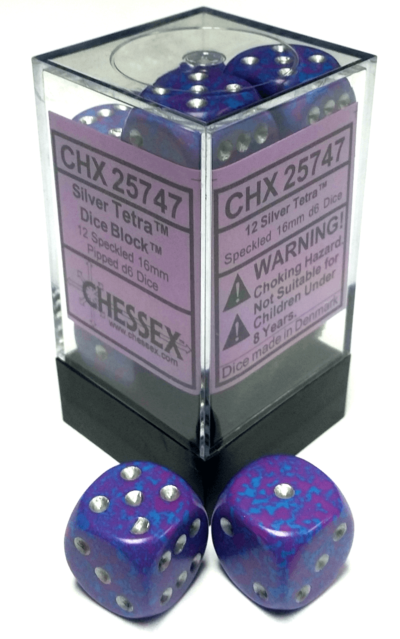 Chessex Speckled Silver Tetra 16mm D6 Dice Block 12