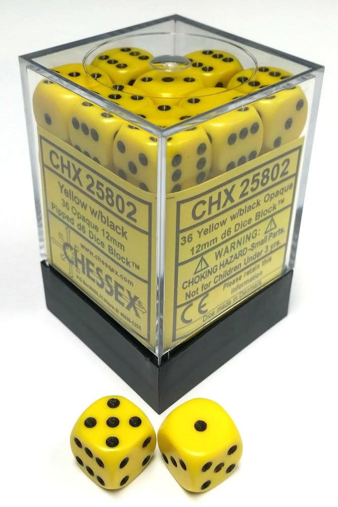 Chessex Opaque 12mm d6 Yellow w/Black Dice Block 36 Dice Chessex Opaque 12mm d6 Yellow w/Black Dice Block 36 Dice