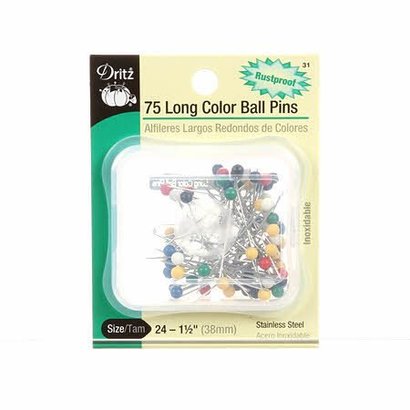 Checker Long Color Ball Head Pin Size 24 - 1 1/2in 75ct
