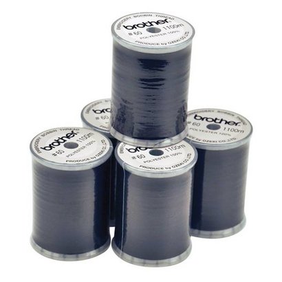 Brother Embroidery Thread - Black color (box of 5 spools) 1200 yds.60 wt