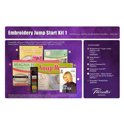 Brother Embroidery Starter Kit 1 includes Snap Hoop 5 X 7, Magna Hoop Jumbo 6 X 10, Embroidery Tool Kit, Perfect Placement Kit, Eileen Roche's Hoop and Go Kit CD for Brother, SAEP706 Pacesetter Embroidery Thread