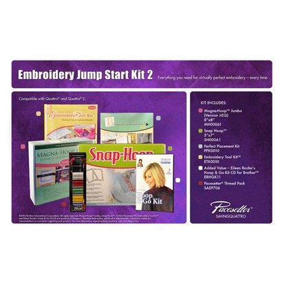 Brother Embroidery Starter Kit 2 includes Snap Hoop 5 X 7, Magna Hoop Jumbo 8 X 8, Embroidery Tool Kit, Perfect Placement Kit, Eileen Roche's Hoop and Go Kit CD for Brother, SAEP706 Pacesetter Embroidery Thread