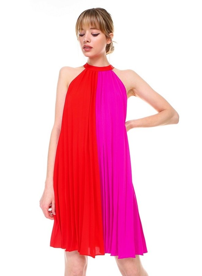 half pink half red dress