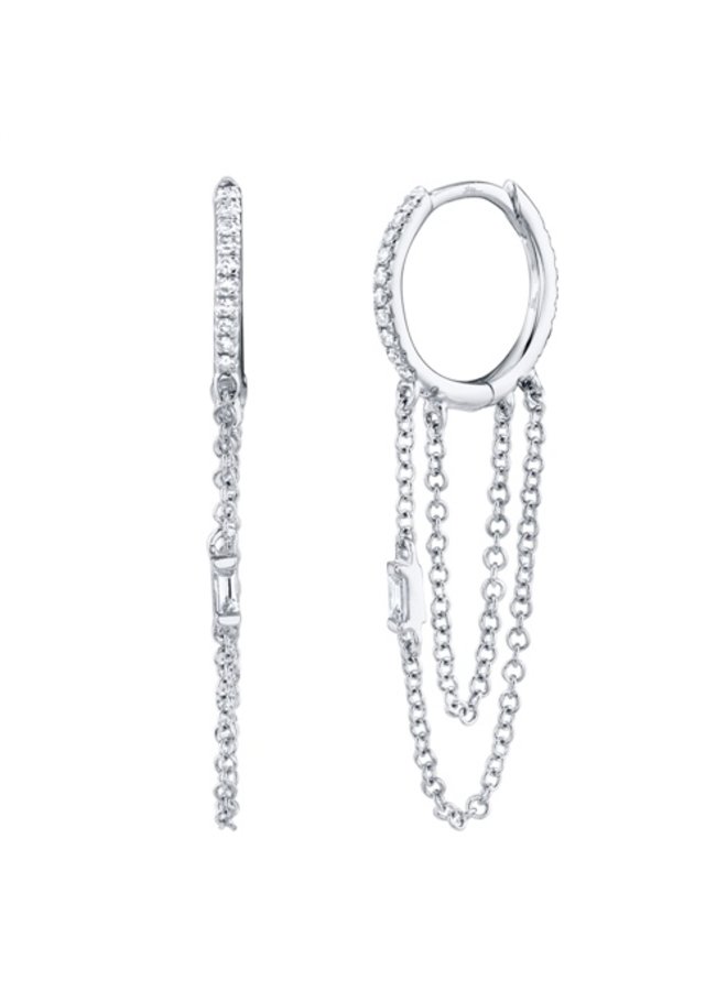 14K White Gold and Diamond Baguette Chain Huggie (.18ct)