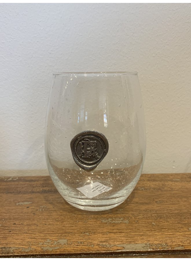 Stemless Wine Glass -Initial F