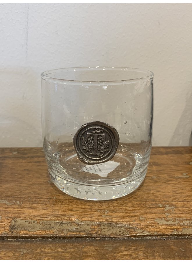 Double Old Fashion Glass-Initial T