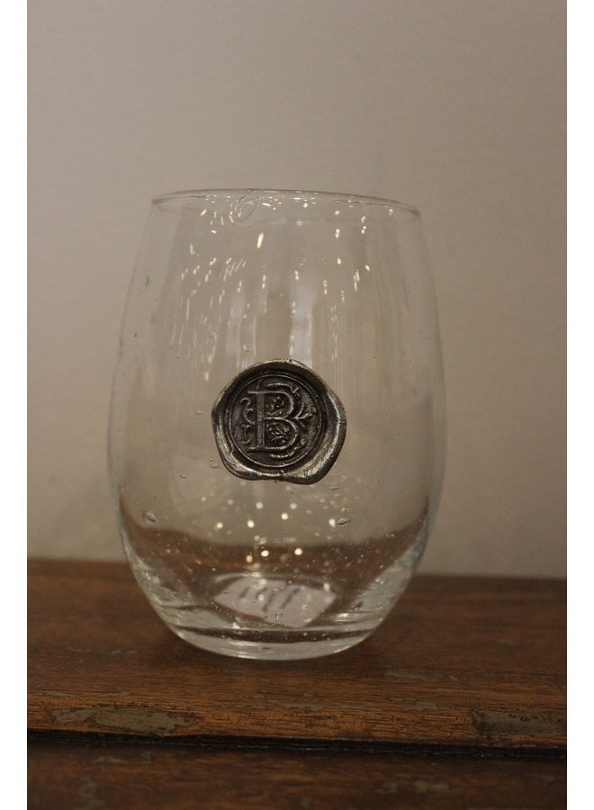 Stemless Wine Glass-Initial B