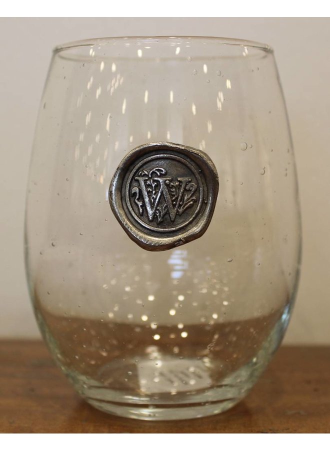 Stemless Wine Glass-Initial W