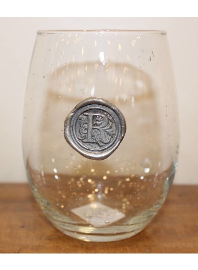 Stemless Wine Glass-Initial R