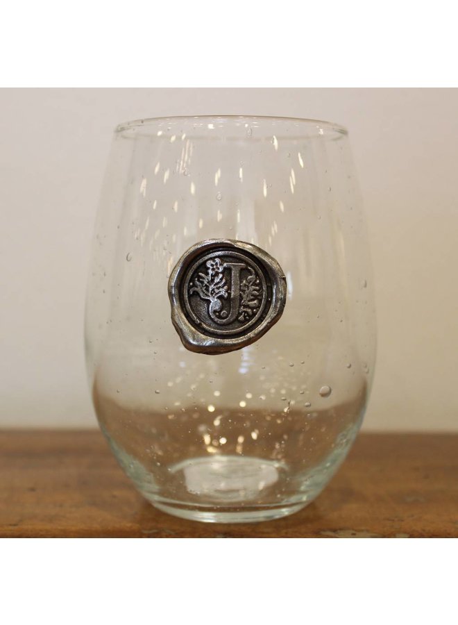 Stemless Wine Glass-Initial J