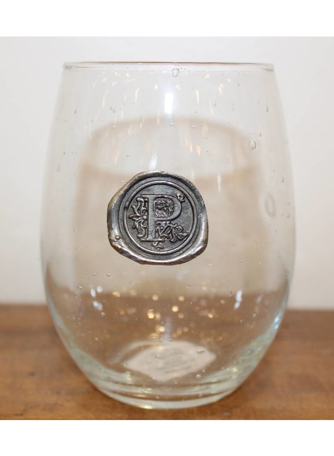 Stemless Wine Glass-Initial P