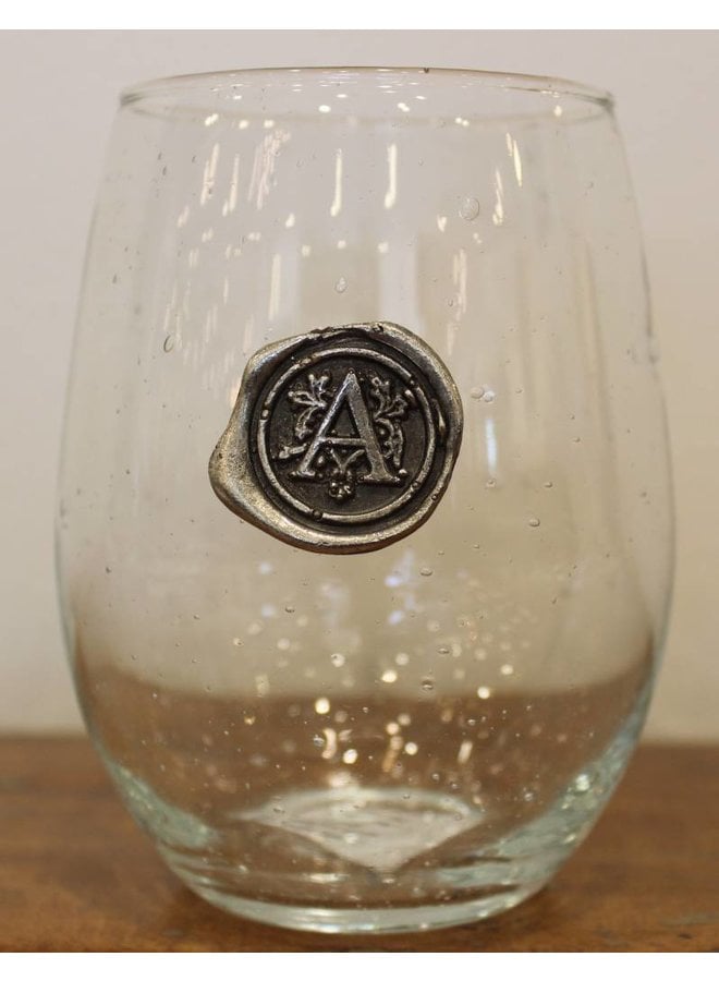 Stemless Wine Glass-Initial A
