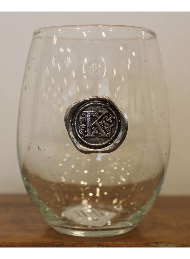 Stemless Wine Glass-Initial K