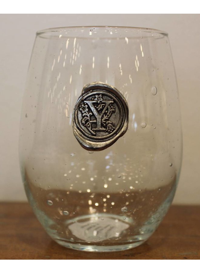 Stemless Wine Glass-Initial Y