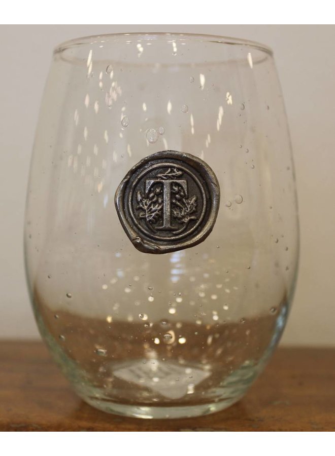 Stemless Wine Glass-Initial T