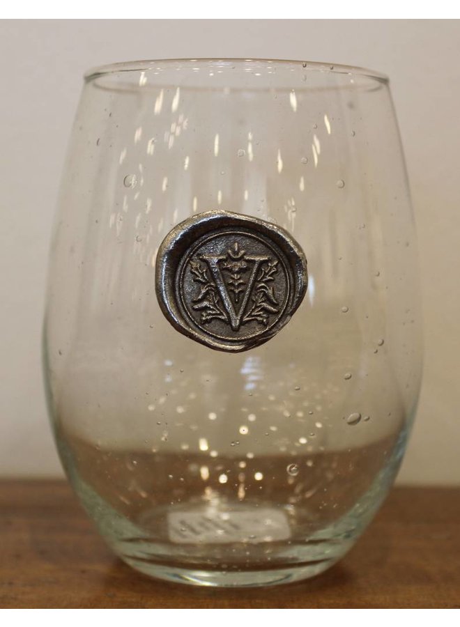 Stemless Wine Glass-Initial V
