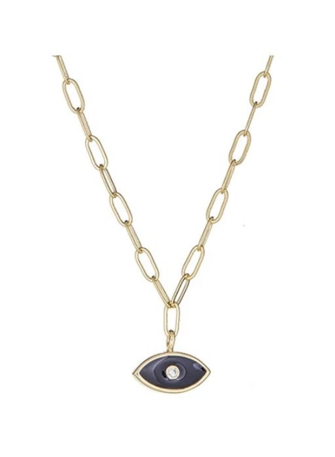 Brass Enamel Evil Eye Necklace -