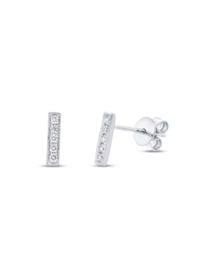 14K White Gold and Diamond Mini Bar Earrings (.08ct)