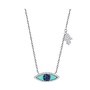 14K White Gold, Blue Sapphire & Turquoise Evil Eye/Hamsa Necklace (.13Ct/.38 Ct)