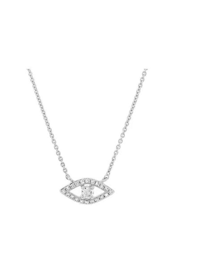 14K White Gold and Diamond Evil Eye Necklace (.14ct)