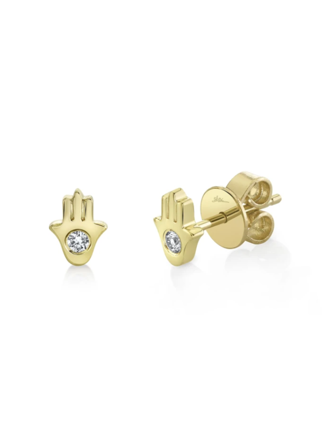 14K Yellow Gold Diamond Hamsa Stud Earring (0.06CT)