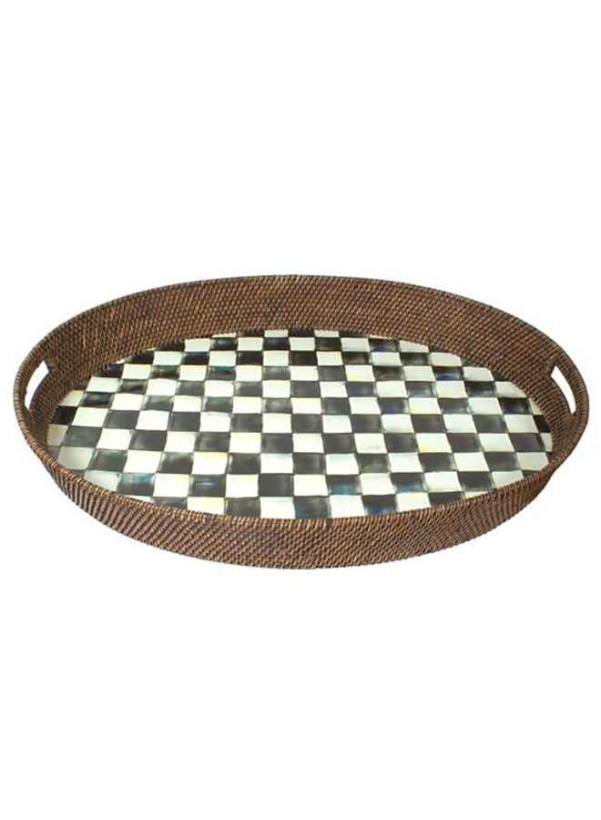 Courtly Check Rattan & Enamel Party Tray