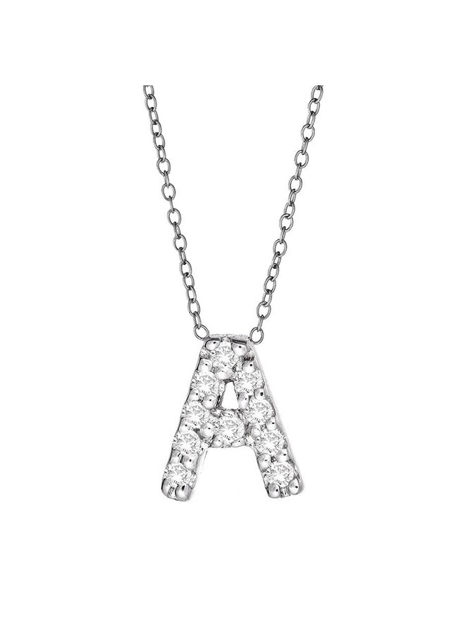 Silver and Diamond Initial Necklace White-