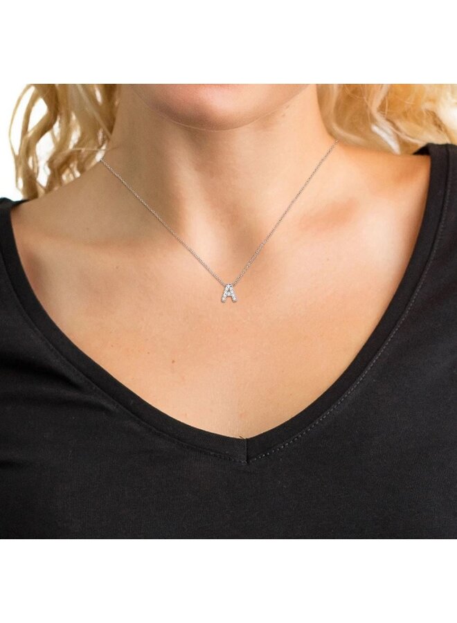 Silver and Diamond Initial Necklace White-