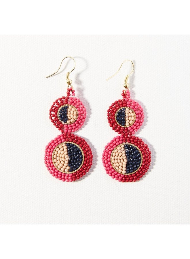 Hot Pink Red Double Disc Earring