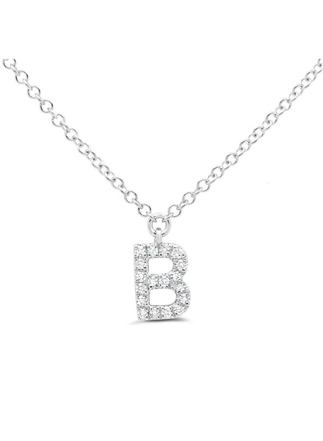 14K White Gold and Diamond Initial Necklace -  Letter B (.06 ct)
