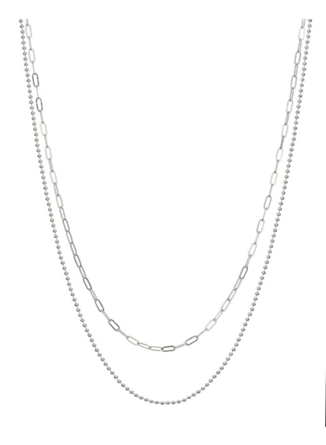 Beaded Double Chain Charm Necklace - Silver - ivory & birch
