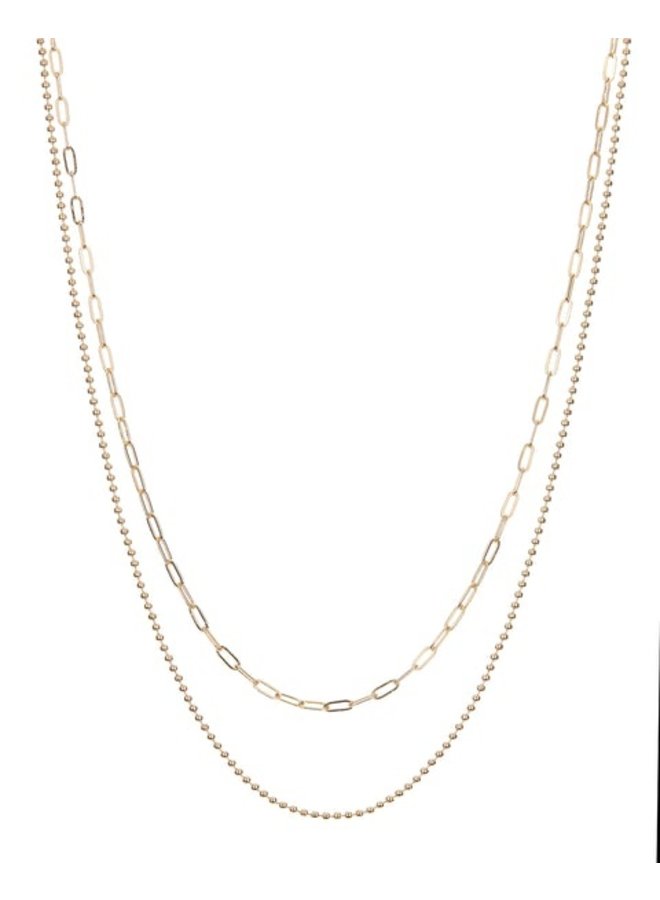 Beaded Double Chain Charm Necklace - Gold