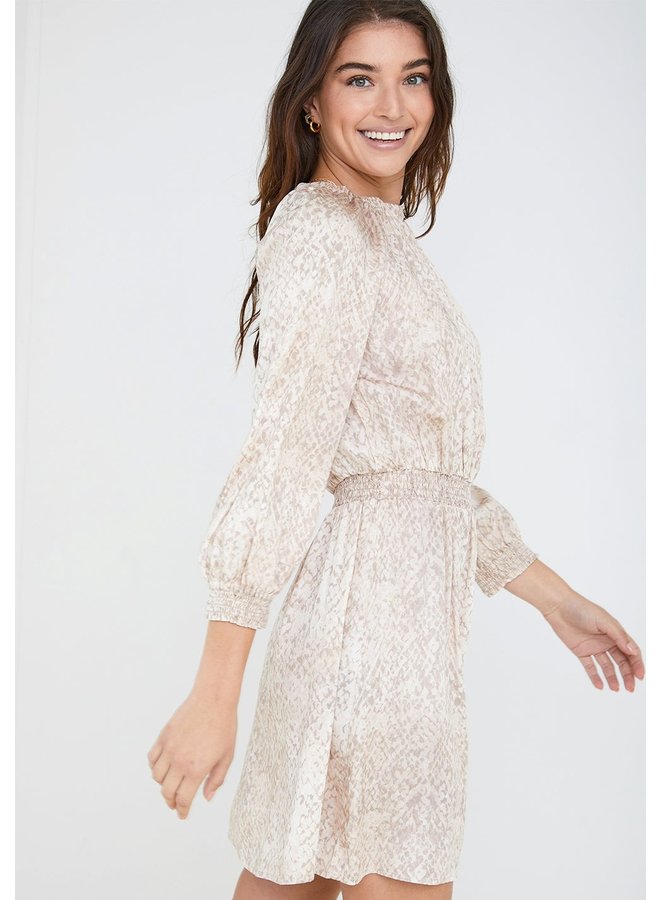 3/4 Sleeve Smocked Mini Dress- Snake 